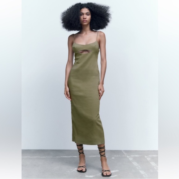 ZARA【NEW】CUT-OUT MIDI DRESS WITH LINEN LINEN CUT OUT MIDI DRESS - Cobalt | ZARA United States
